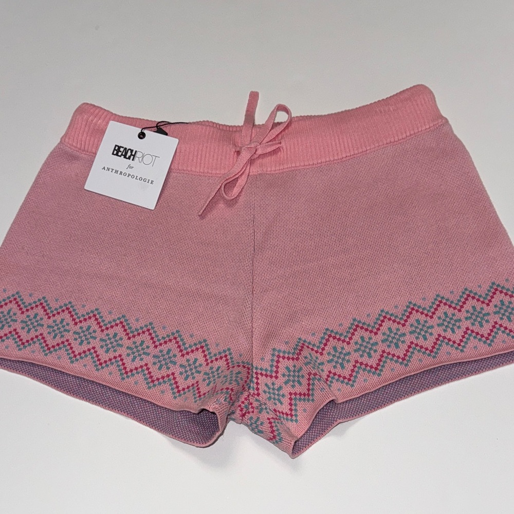 Beach Riot for Anthropologie Pink Patterned Sweater Shorts